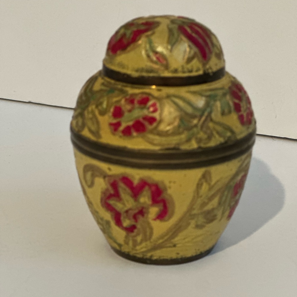 Vtg Floral Cloisonné Brass Enamel Covered Ginger Jar 4" Tall Hand-Painted India